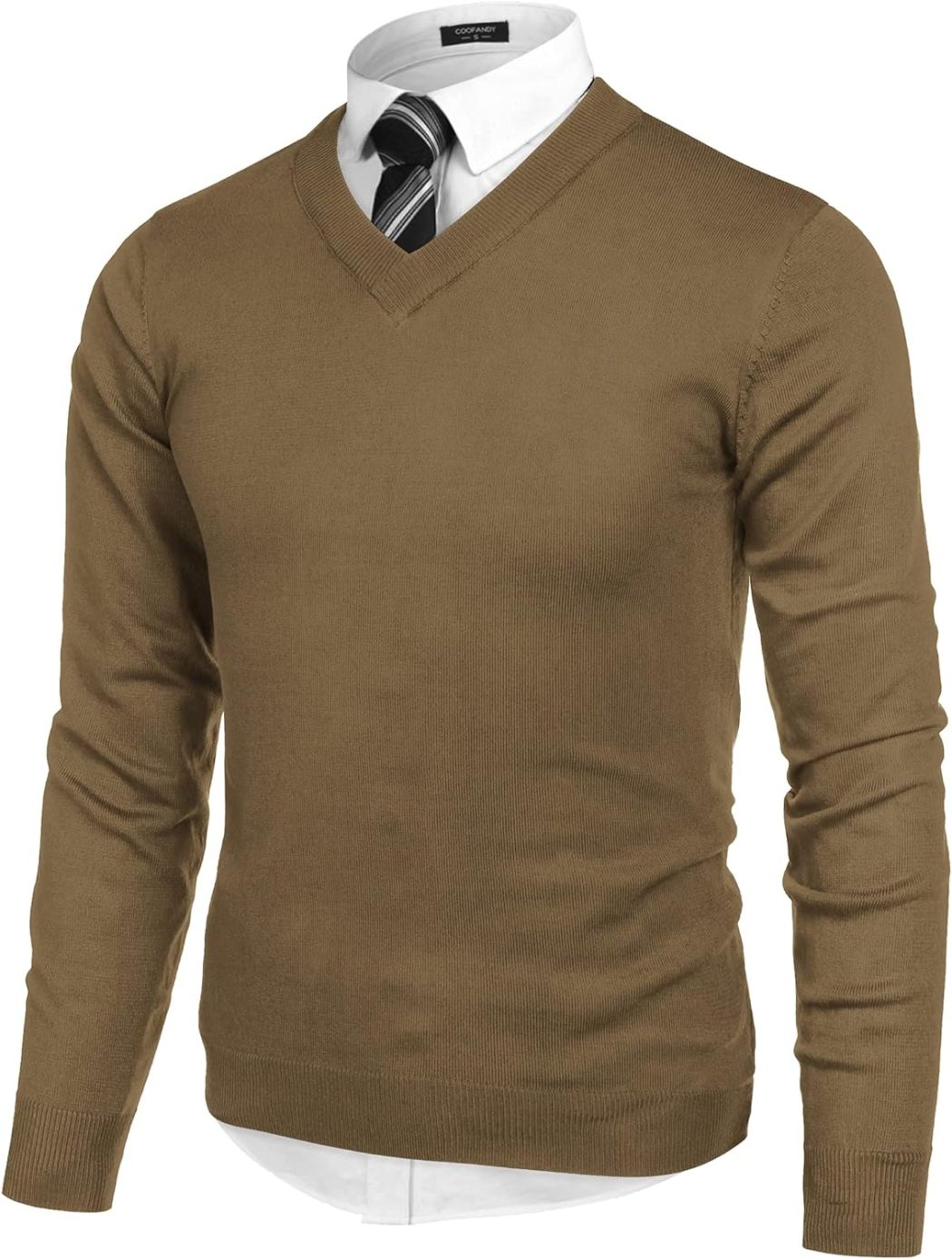 Mens V Neck Dress Sweater Long Sleeve Slim Fit Fashion Pullover Sweater