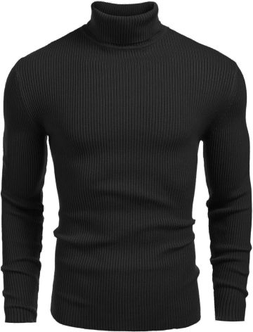 Mens Ribbed Slim Fit Knitted Pullover Turtleneck Sweater