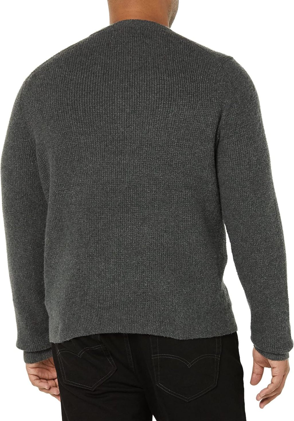 Men's Long-Sleeve Soft Touch Waffle Stitch Crewneck Sweater