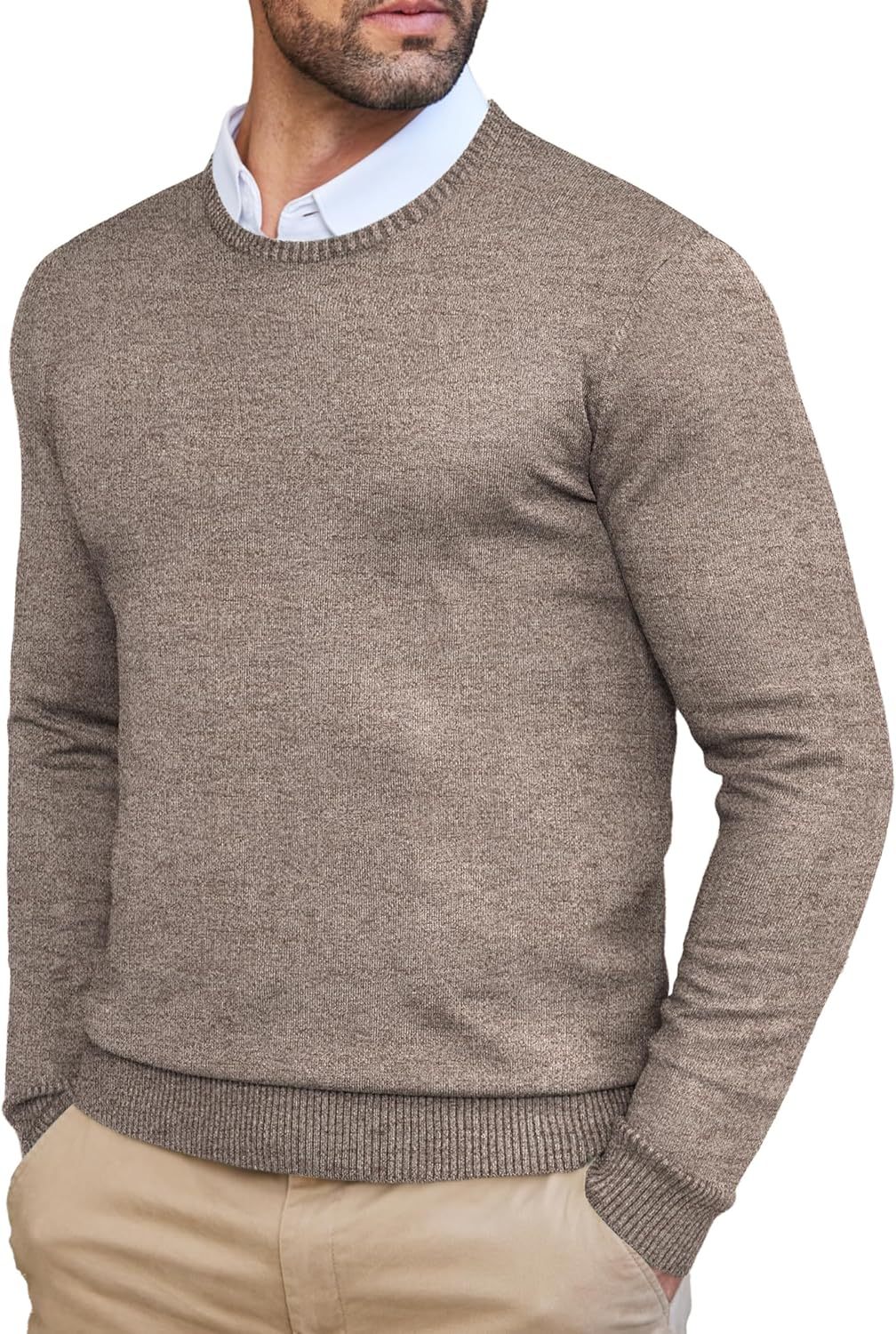 Men's Dress Crew Neck Sweater Slim Fit Lightweight Long Sleeve Sweater