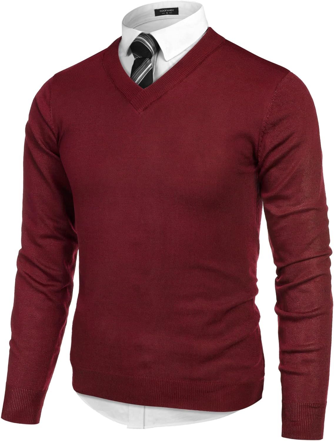 Mens V Neck Dress Sweater Long Sleeve Slim Fit Fashion Pullover Sweater