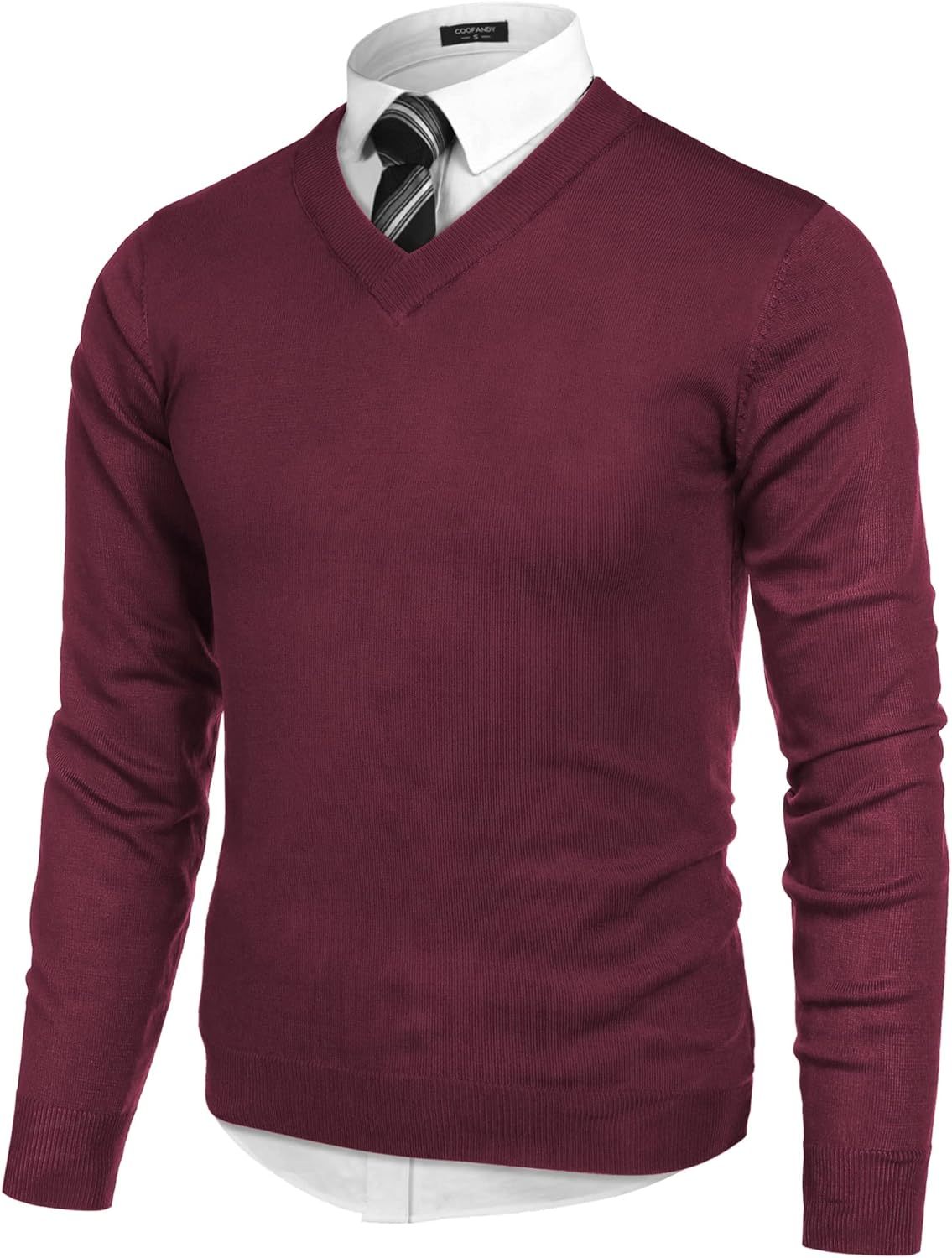 Mens V Neck Dress Sweater Long Sleeve Slim Fit Fashion Pullover Sweater