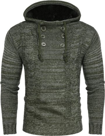 Men's Knitted Hoodies Pullover Casual Long Sleeve Turtleneck Sweaters