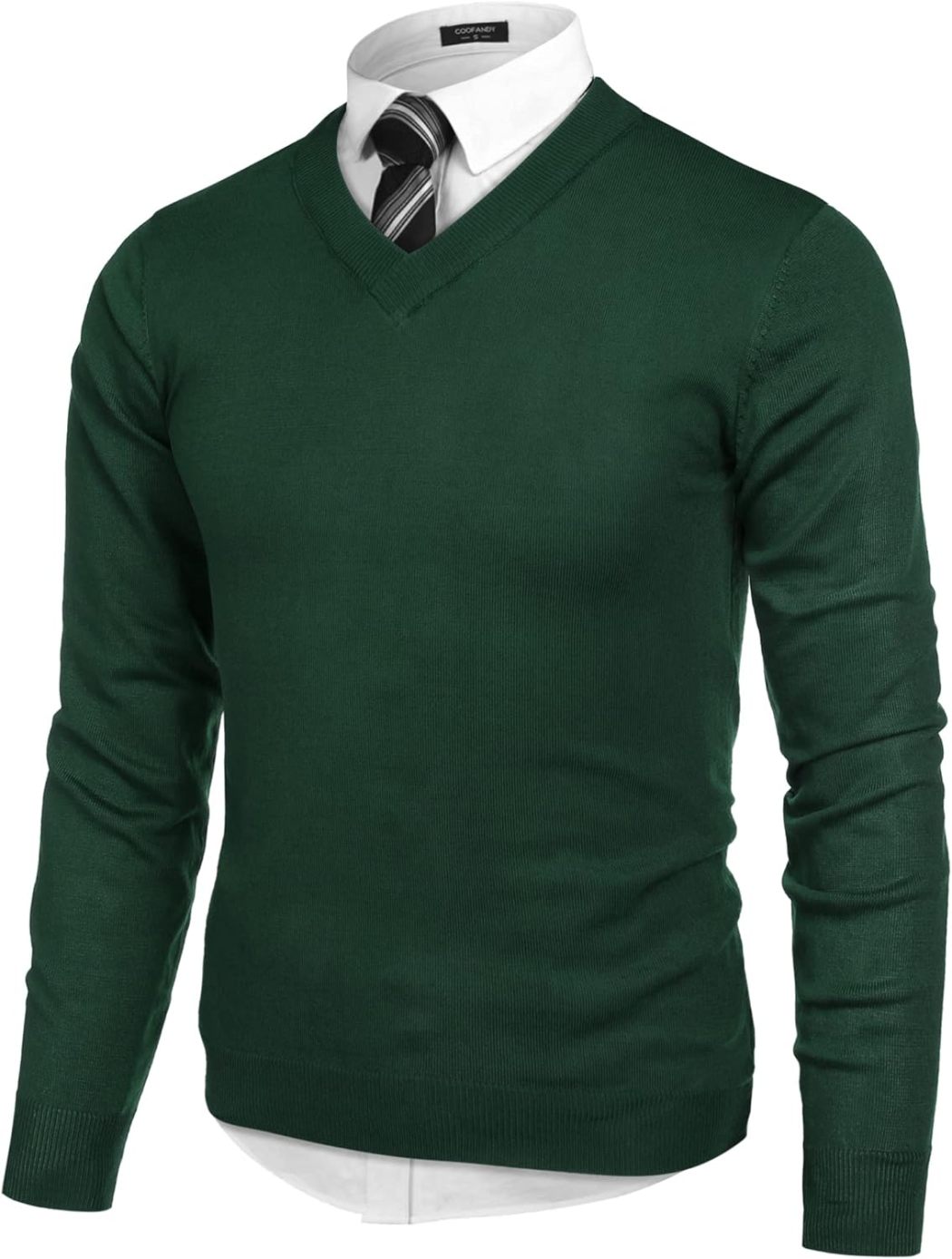 Mens V Neck Dress Sweater Long Sleeve Slim Fit Fashion Pullover Sweater