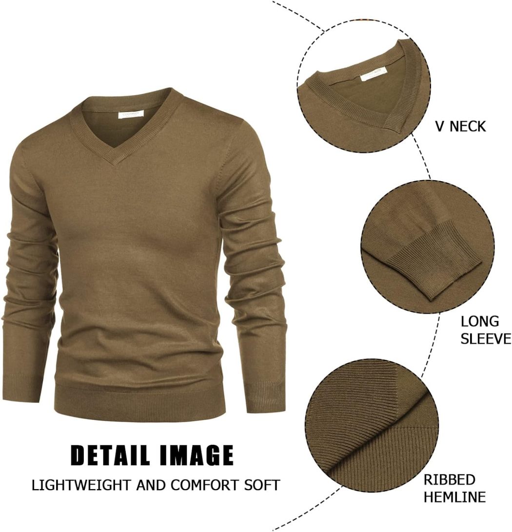 Mens V Neck Dress Sweater Long Sleeve Slim Fit Fashion Pullover Sweater