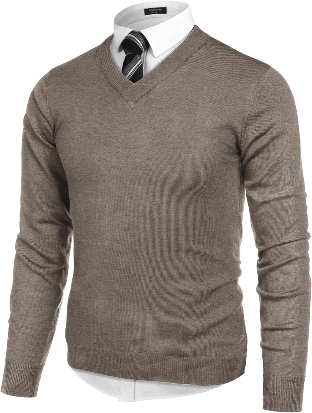 Mens V Neck Dress Sweater Long Sleeve Slim Fit Fashion Pullover Sweater