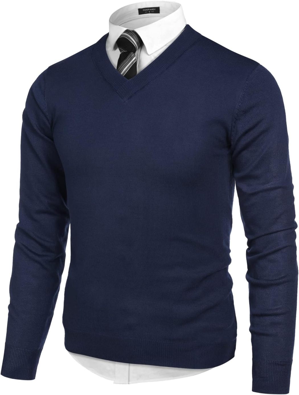 Mens V Neck Dress Sweater Long Sleeve Slim Fit Fashion Pullover Sweater