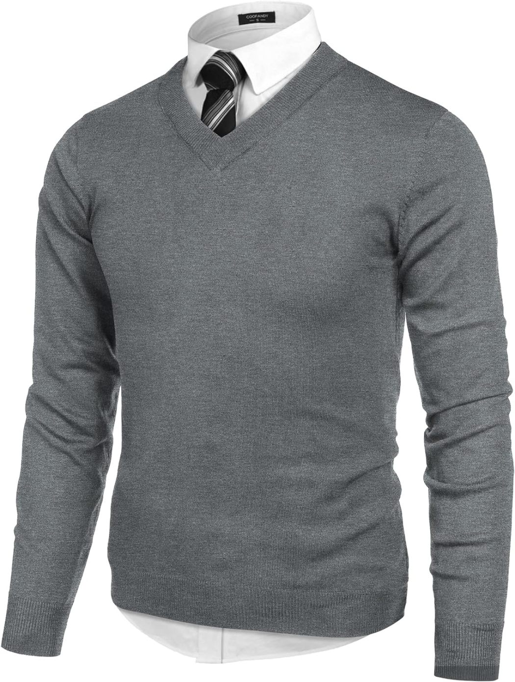 Mens V Neck Dress Sweater Long Sleeve Slim Fit Fashion Pullover Sweater