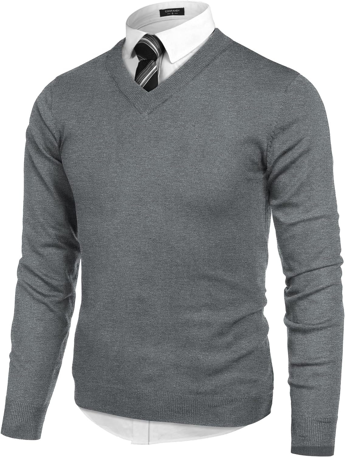 Mens V Neck Dress Sweater Long Sleeve Slim Fit Fashion Pullover Sweater
