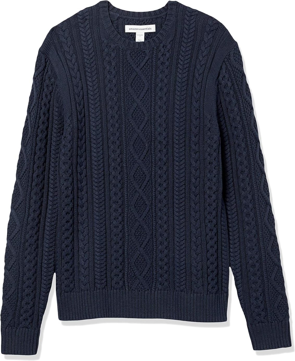 Men's Long-Sleeve 100% Cotton Fisherman Cable Crewneck Sweater