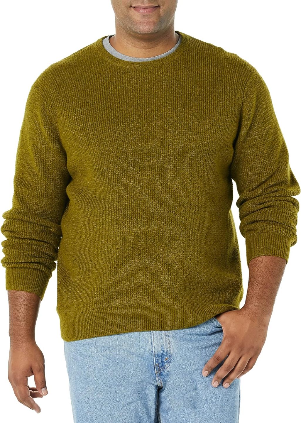 Men's Long-Sleeve Soft Touch Waffle Stitch Crewneck Sweater