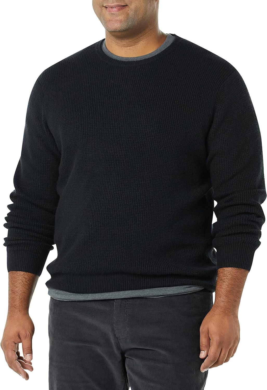 Men's Long-Sleeve Soft Touch Waffle Stitch Crewneck Sweater