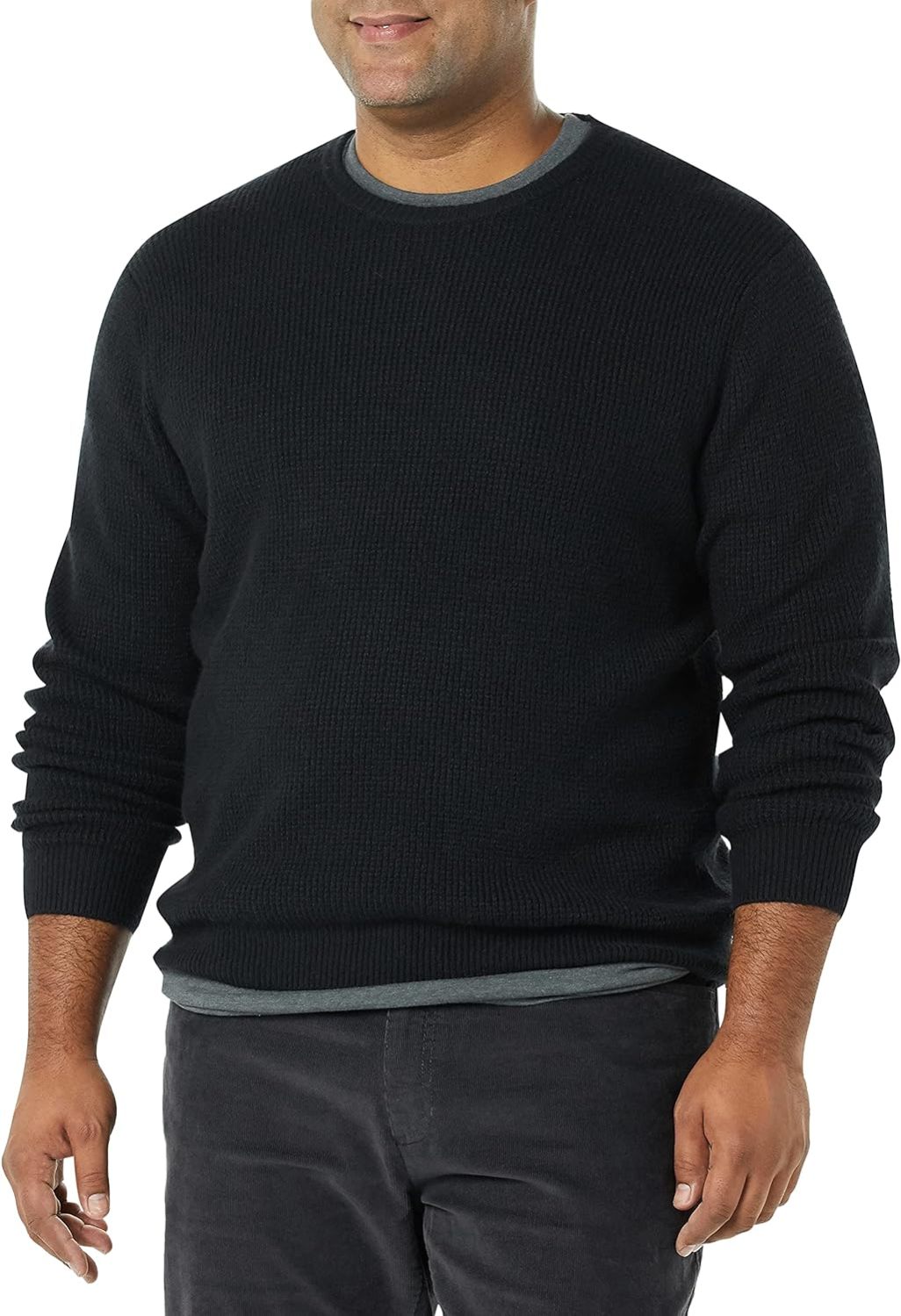 Men's Long-Sleeve Soft Touch Waffle Stitch Crewneck Sweater