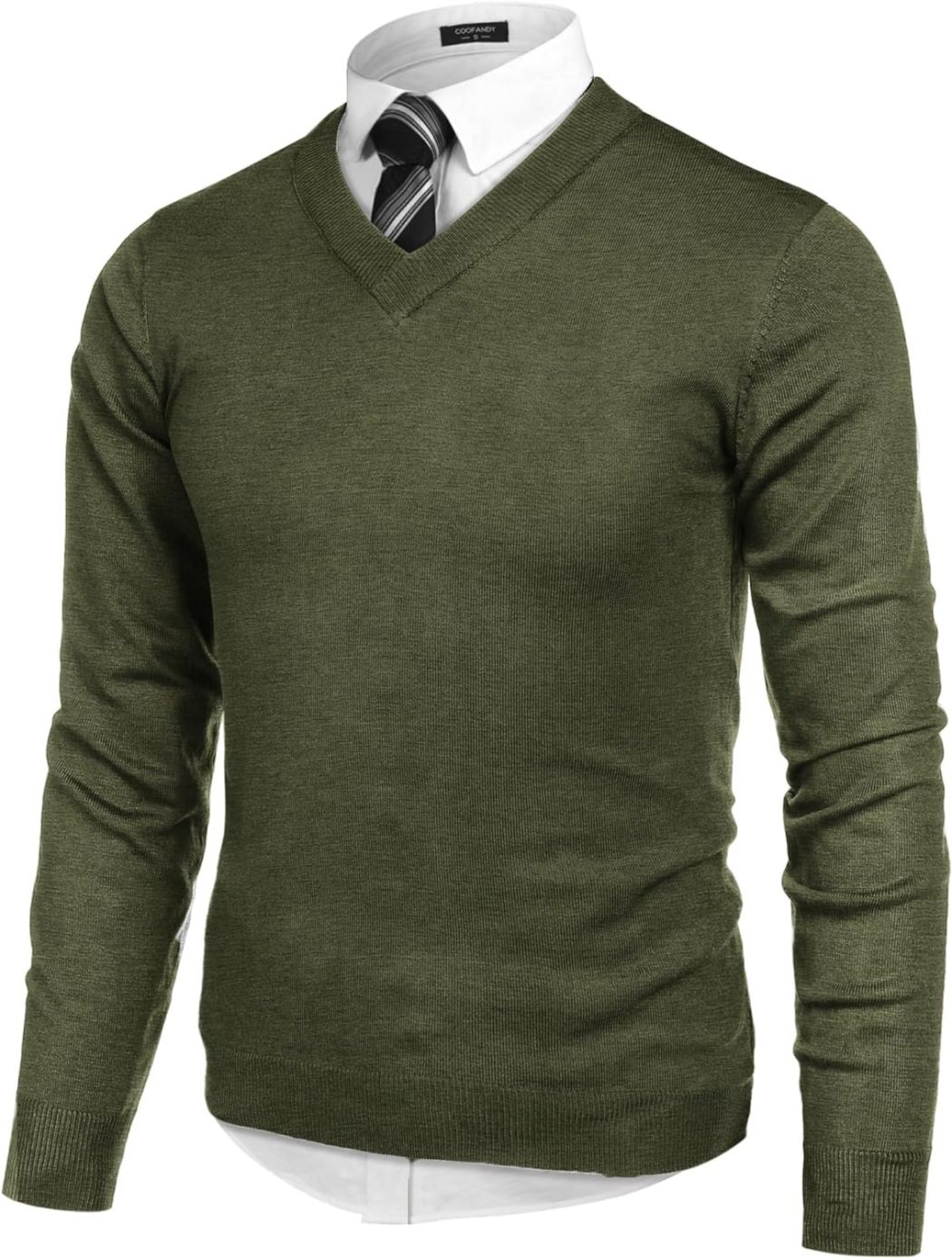 Mens V Neck Dress Sweater Long Sleeve Slim Fit Fashion Pullover Sweater