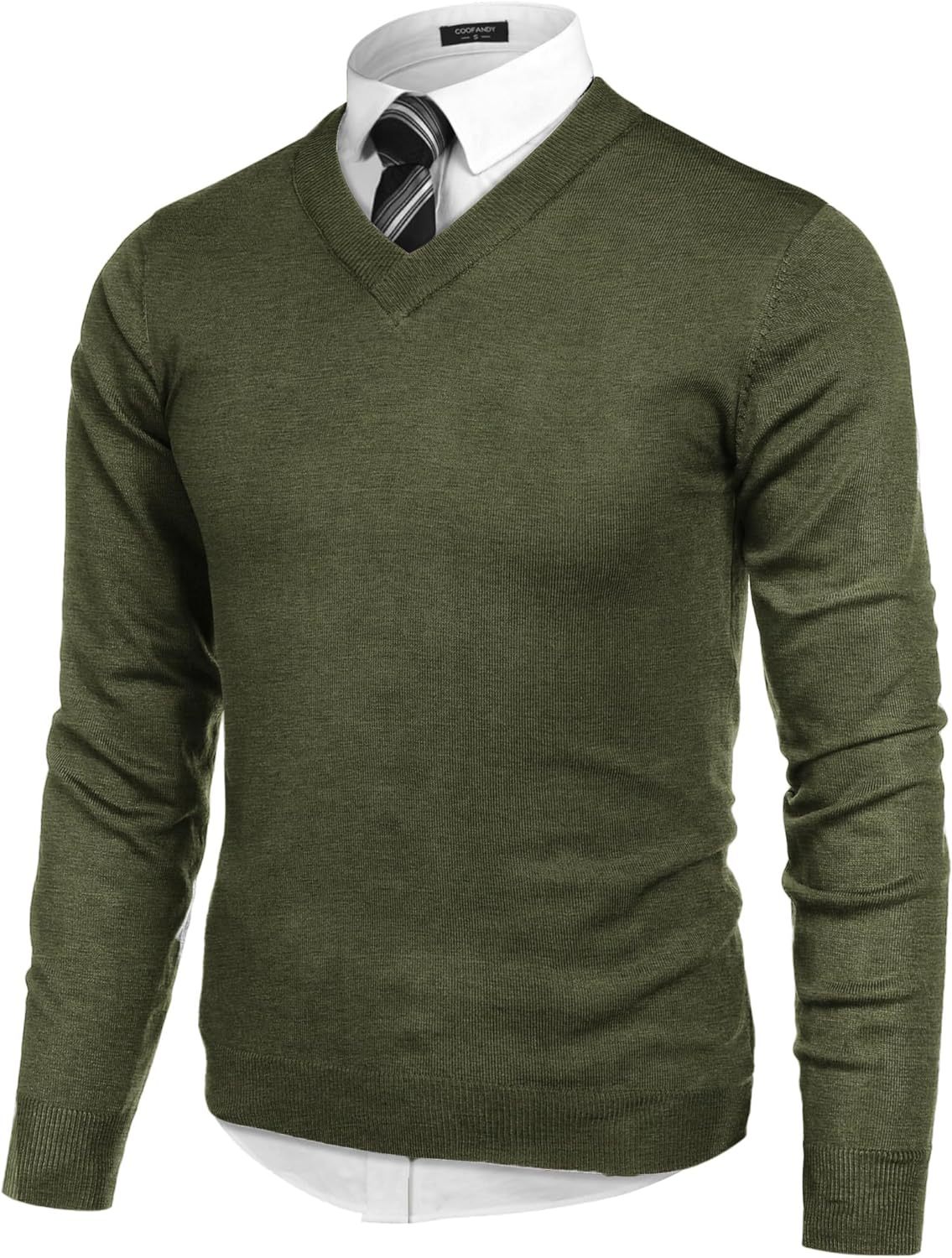 Mens V Neck Dress Sweater Long Sleeve Slim Fit Fashion Pullover Sweater