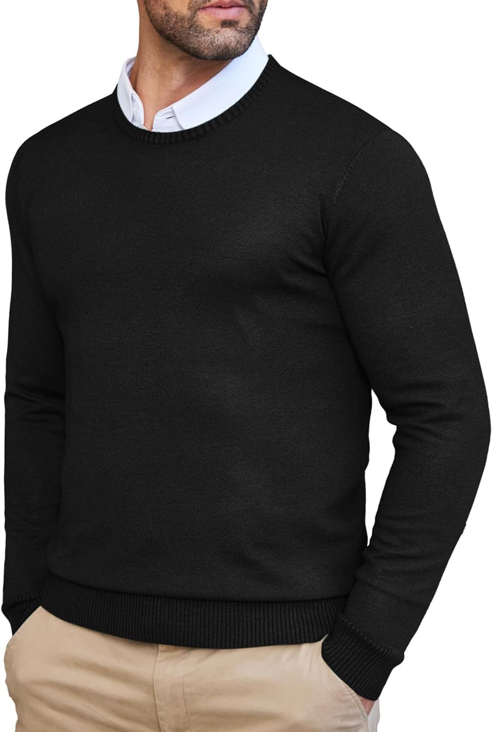 Men's Dress Crew Neck Sweater Slim Fit Lightweight Long Sleeve Sweater