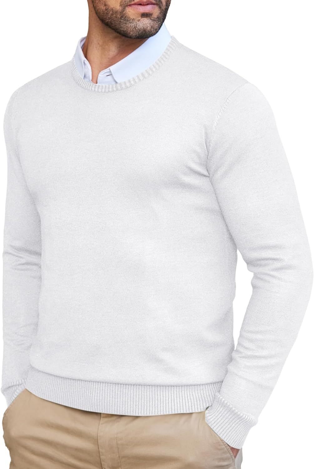 Men's Dress Crew Neck Sweater Slim Fit Lightweight Long Sleeve Sweater