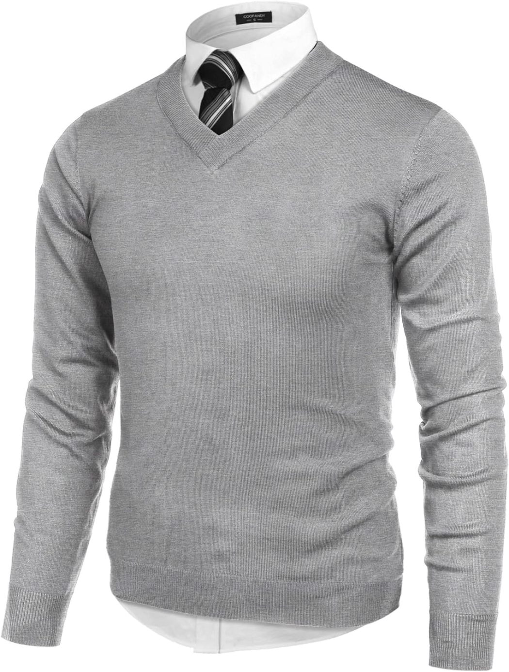 Mens V Neck Dress Sweater Long Sleeve Slim Fit Fashion Pullover Sweater