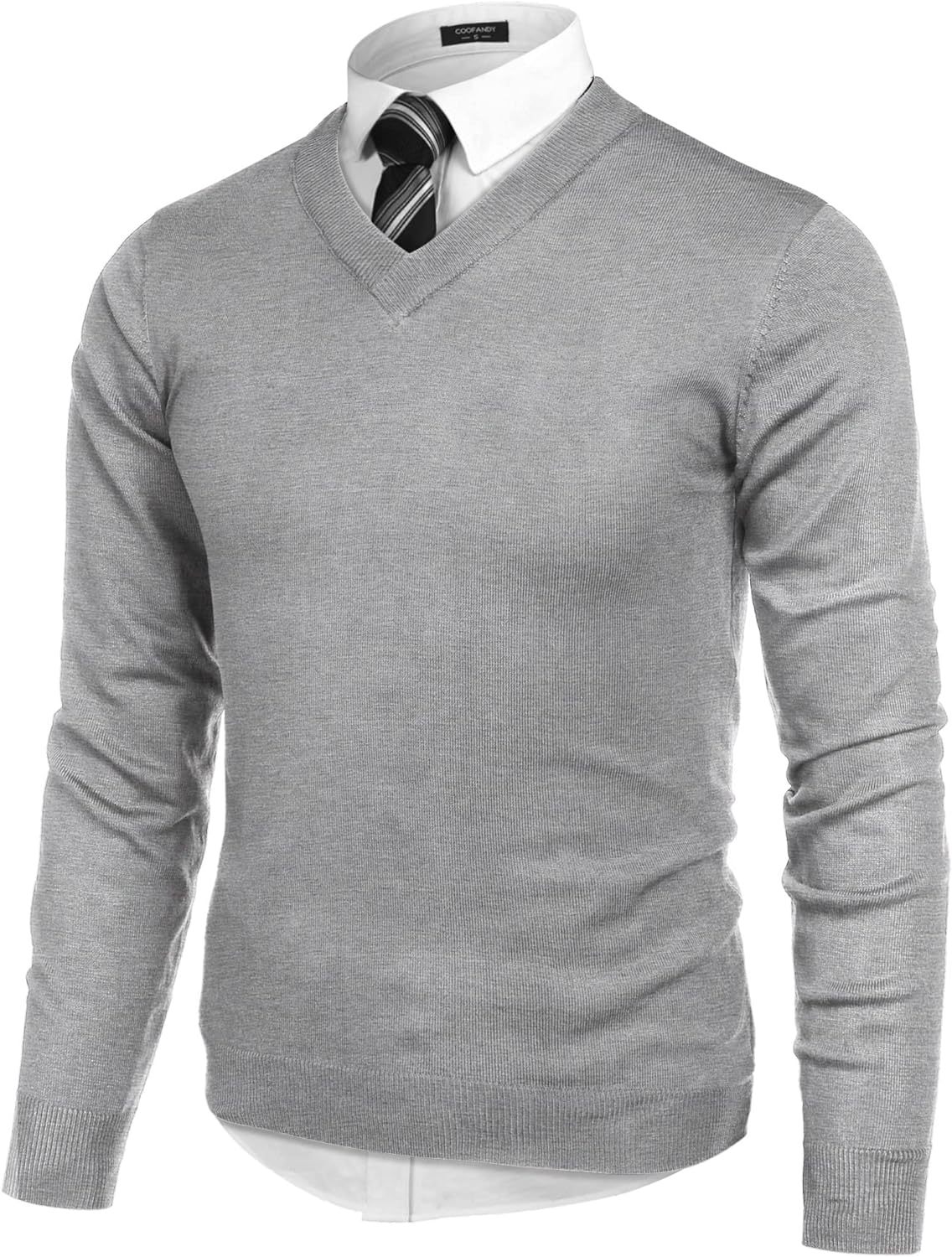 Mens V Neck Dress Sweater Long Sleeve Slim Fit Fashion Pullover Sweater