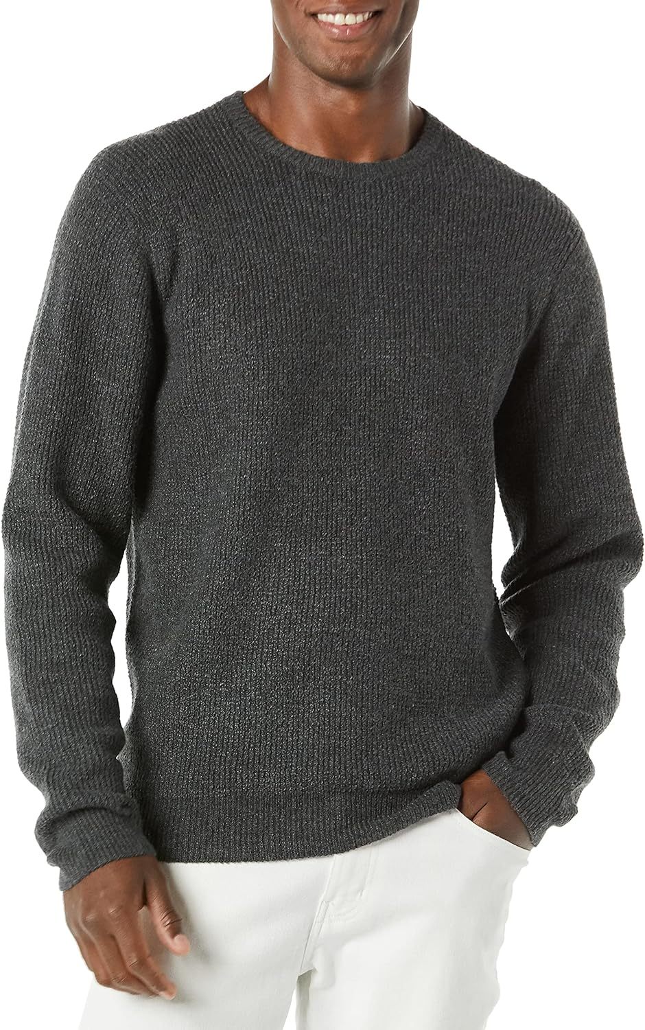 Men's Long-Sleeve Soft Touch Waffle Stitch Crewneck Sweater