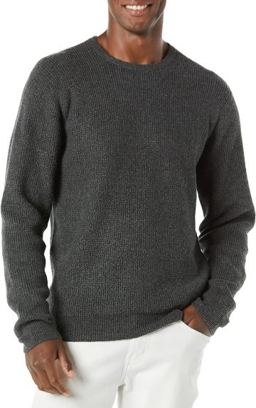 Men's Long-Sleeve Soft Touch Waffle Stitch Crewneck Sweater