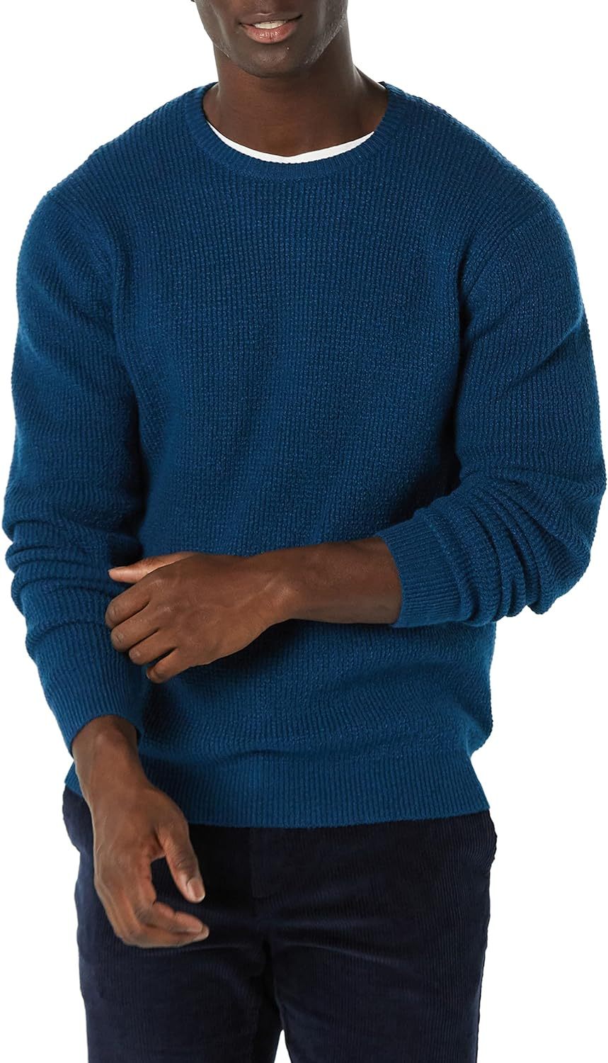 Men's Long-Sleeve Soft Touch Waffle Stitch Crewneck Sweater