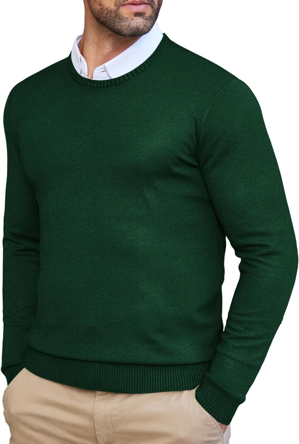Men's Dress Crew Neck Sweater Slim Fit Lightweight Long Sleeve Sweater