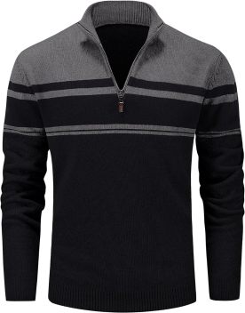 Men's Sweaters 1/4 Zip Up Casual Striped Pullover Polo Sweaters