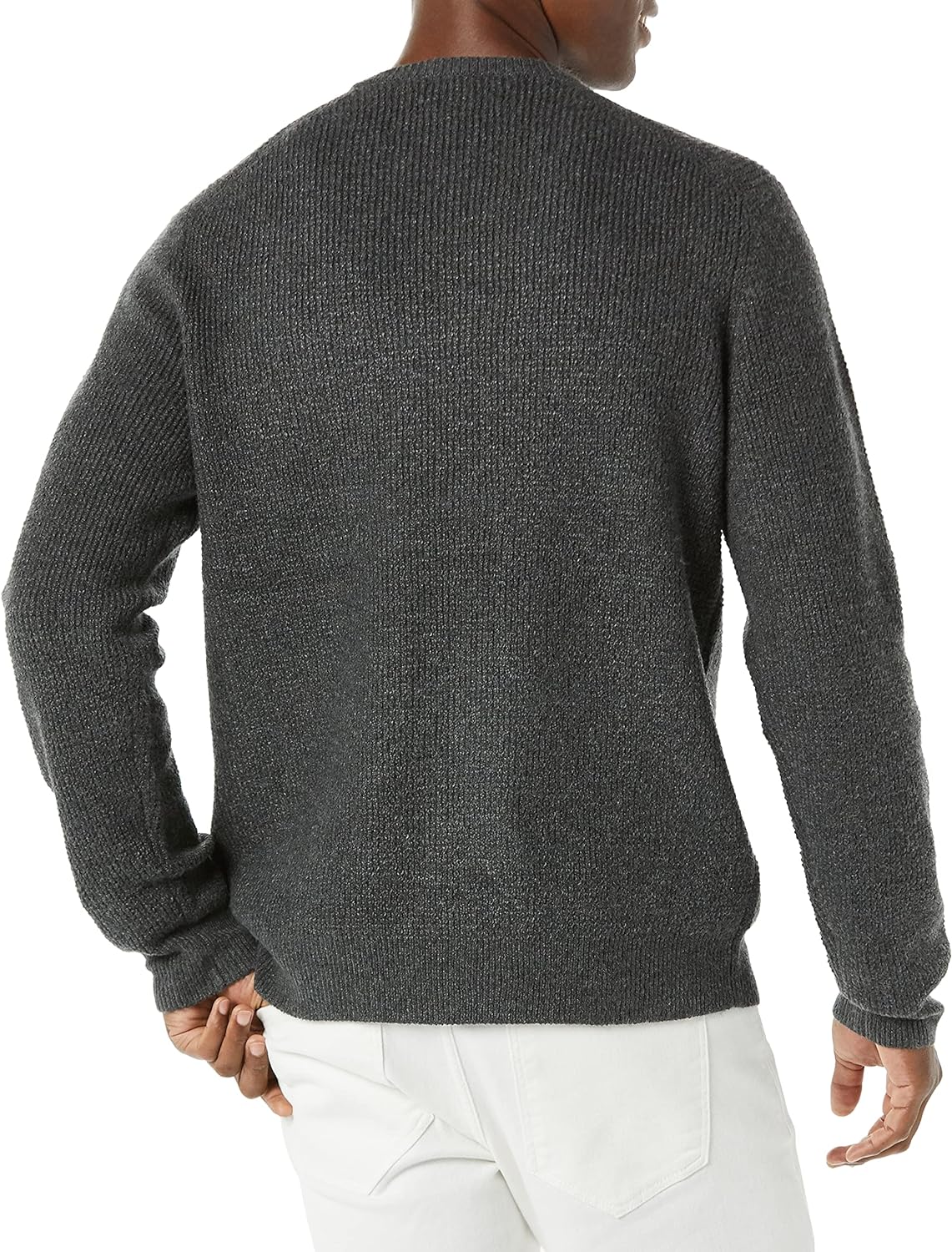Men's Long-Sleeve Soft Touch Waffle Stitch Crewneck Sweater