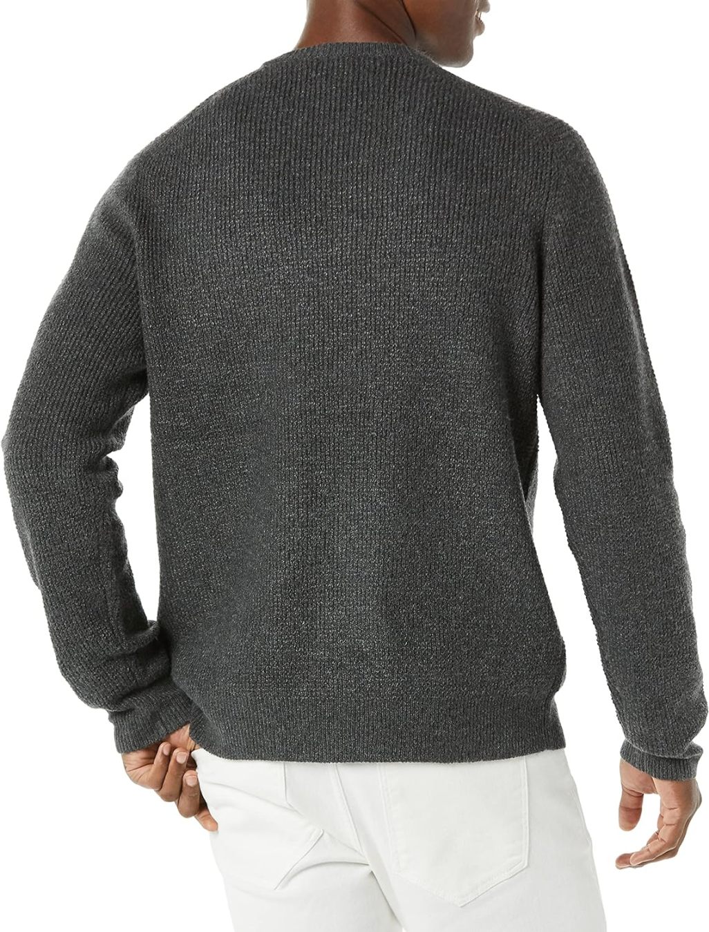 Men's Long-Sleeve Soft Touch Waffle Stitch Crewneck Sweater