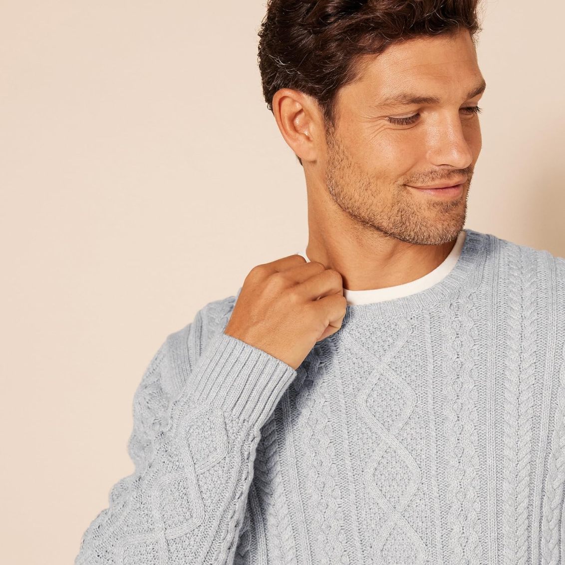 Men's Long-Sleeve 100% Cotton Fisherman Cable Crewneck Sweater