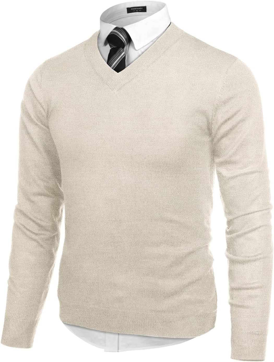 Mens V Neck Dress Sweater Long Sleeve Slim Fit Fashion Pullover Sweater