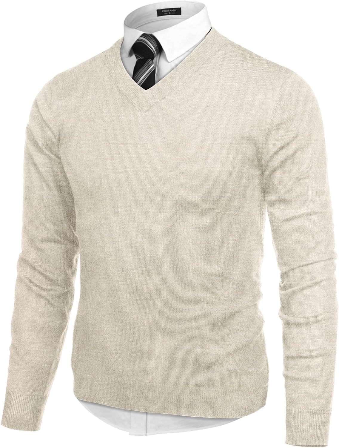 Mens V Neck Dress Sweater Long Sleeve Slim Fit Fashion Pullover Sweater