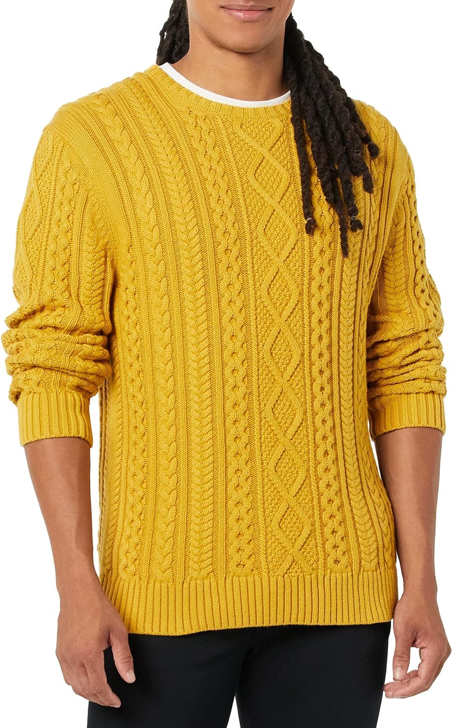 Men's Long-Sleeve 100% Cotton Fisherman Cable Crewneck Sweater
