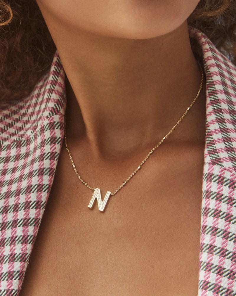 Letter N Pendant Necklace in Gold