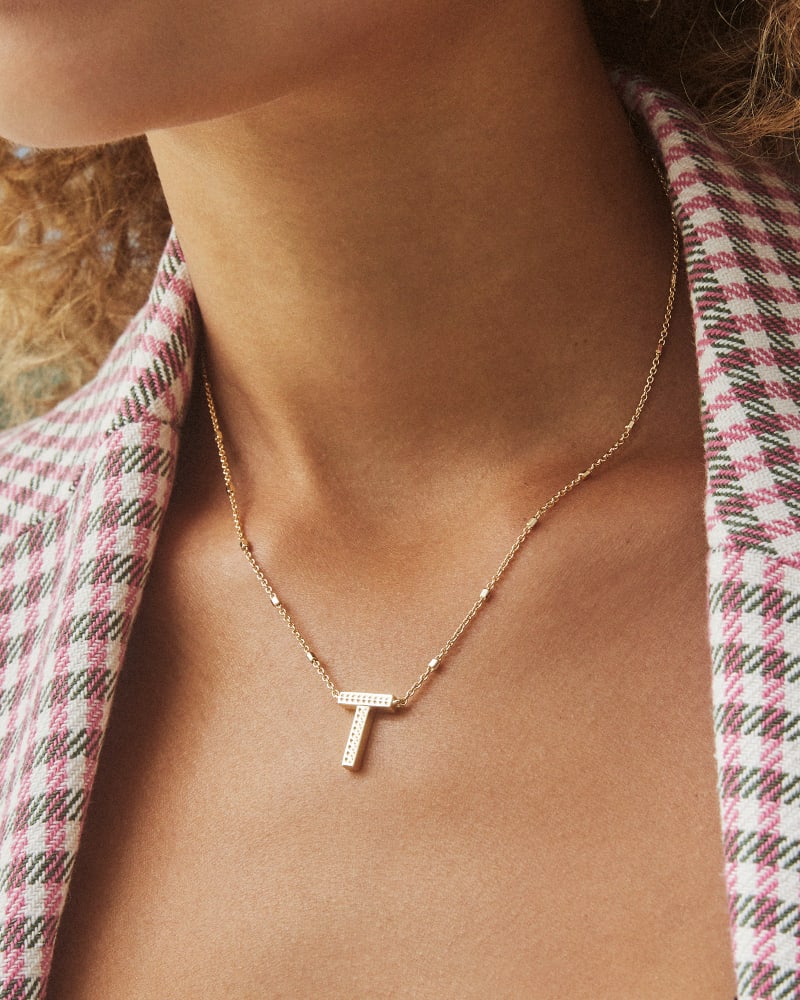 Letter T Pendant Necklace in Silver