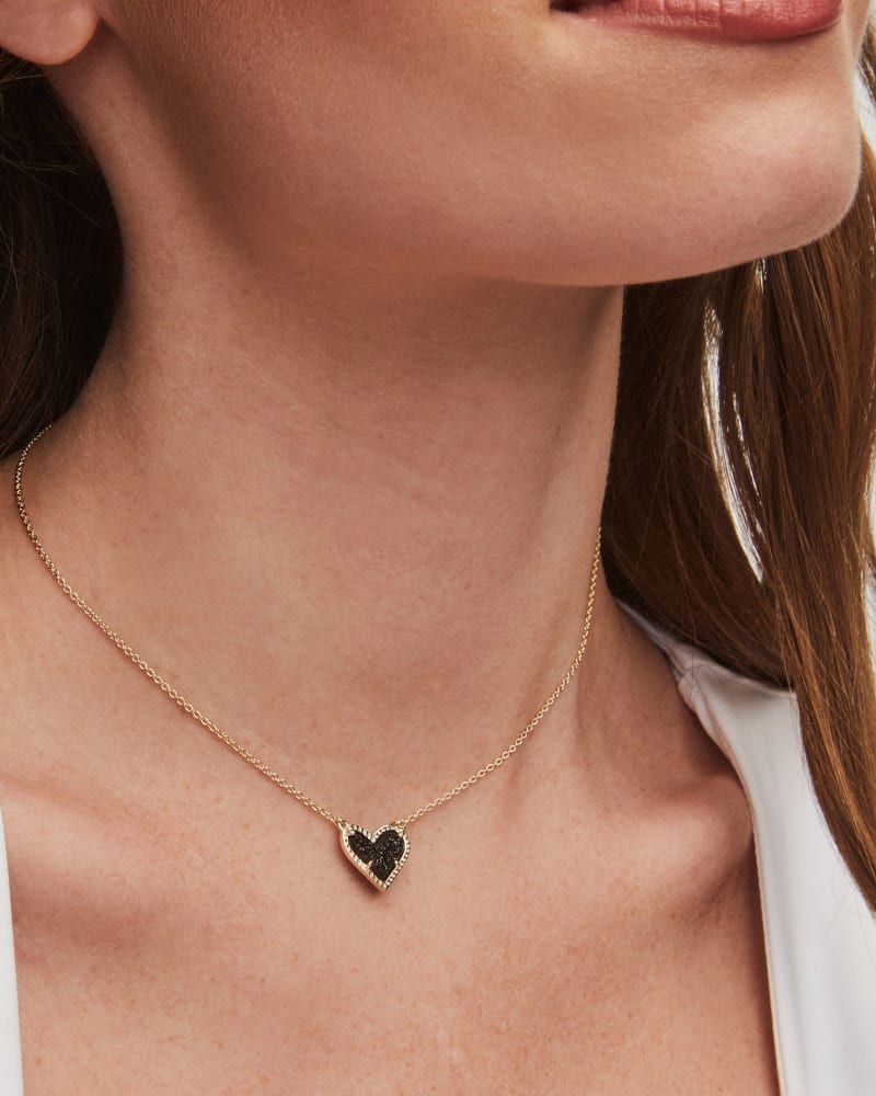 Ari Heart Gold Pendant Necklace in Black Drusy