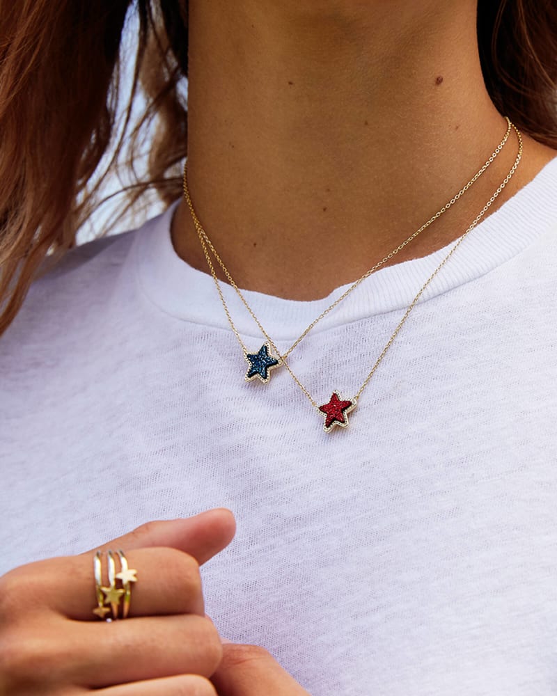 Jae Star Gold Pendant Necklace in Bright Red Drusy