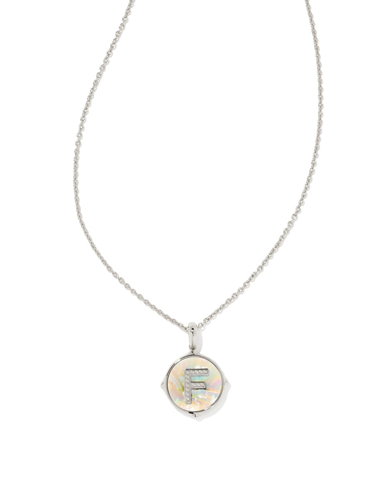Letter A Silver Disc Reversible Pendant Necklace in Iridescent Abalone