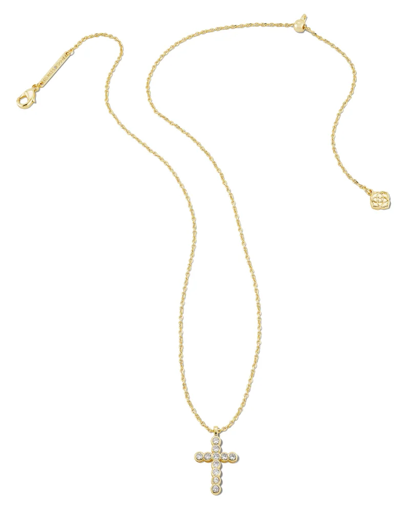 Cross Gold Pendant Necklace in White CZ