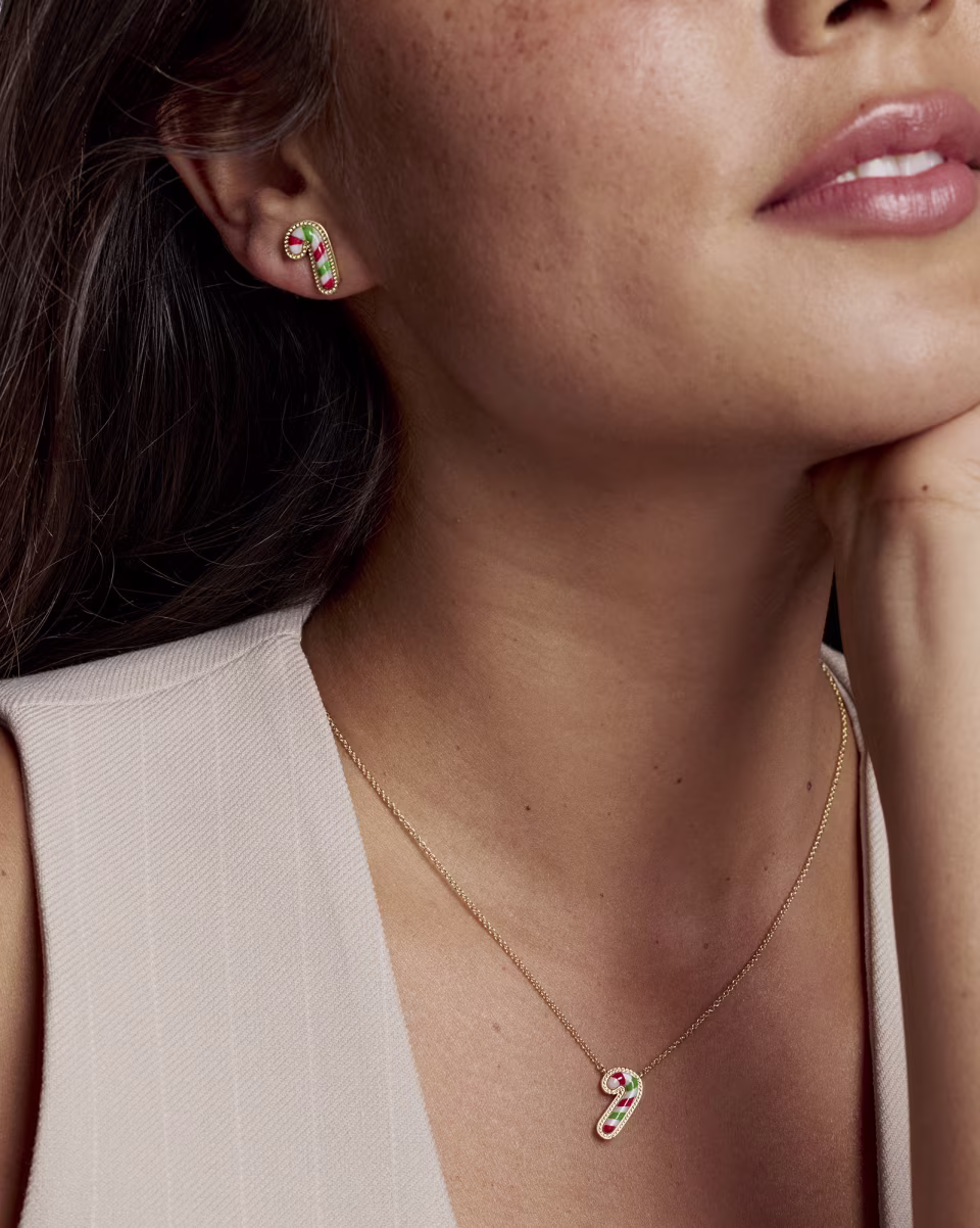 Candy Cane Gold Short Pendant Necklace in Ivory Mother-of-Pearl