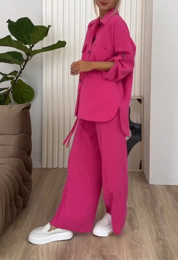 Lapel Singlebreasted Shirt and Trousers Twopiece Suit