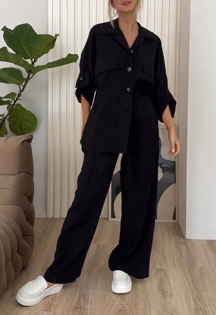 Lapel Singlebreasted Shirt and Trousers Twopiece Suit