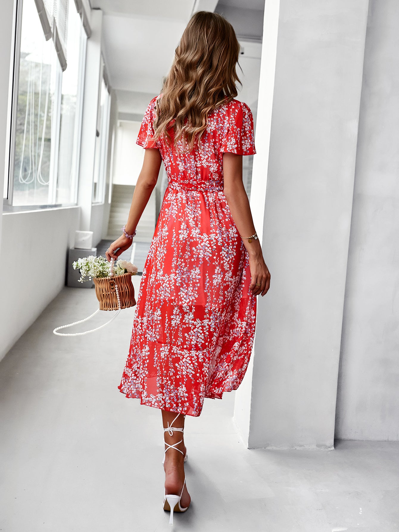 BABYLONIA MIDI DRESS RED PRINT