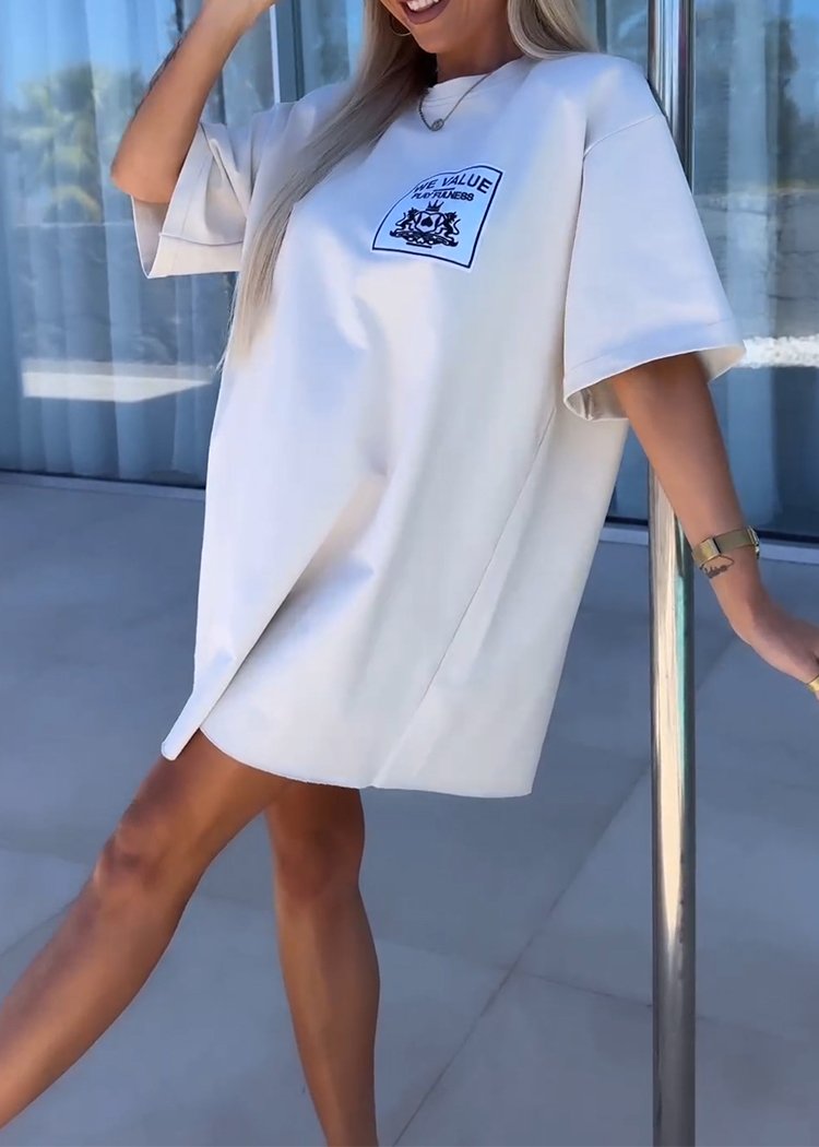 Round Neck Short Sleeve Long Loose Top