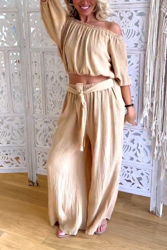 Oneshoulder Tube Top and Trousers Twopiece Suit