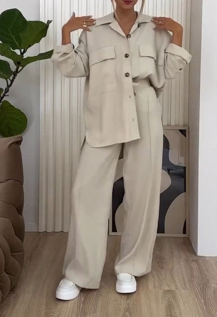 Lapel Singlebreasted Shirt and Trousers Twopiece Suit