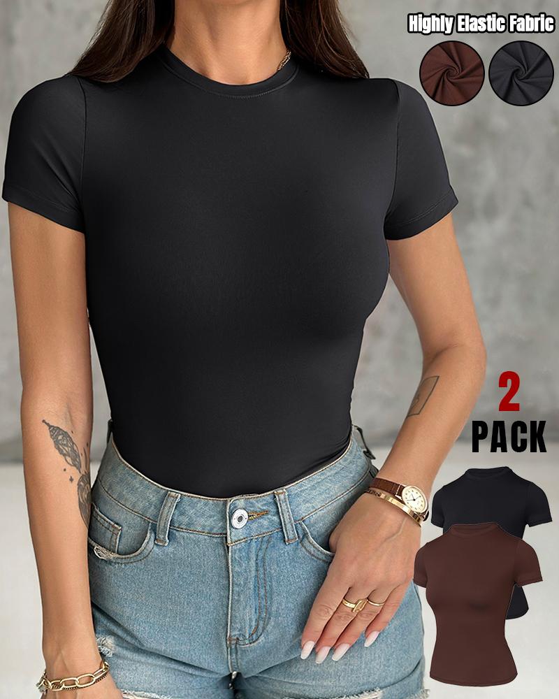 2-Pack Crewneck Short Sleeve Tee Slim Fit Basic T-Shirts