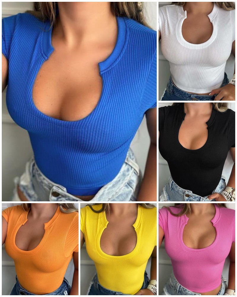 Asymmetrical Neck Short Sleeve T-Shirt