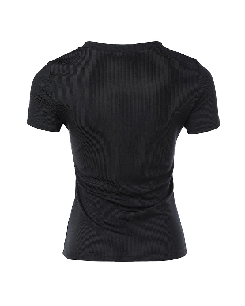 Long Sleeve T Shirts Button Down Slim Fit Tops Crewneck Ribbed Top